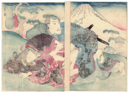 STARRY NIGHT: KANPEI AND OKARU IN FRONT OF MT. FUJI (Utagawa Kuninao)