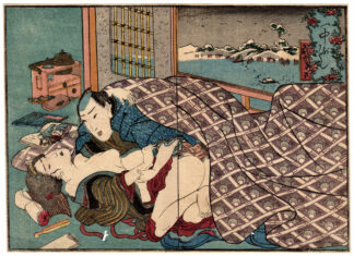 STARRY NIGHT: AMOROUS COUPLE ON A WINTER NIGHT (Utagawa Kuninao)