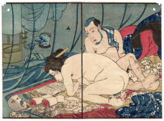 SEVEN FLOWERS OF AUTUMN: COUPLE UNDER A MOSQUITO NET (Utagawa Kuniyoshi)