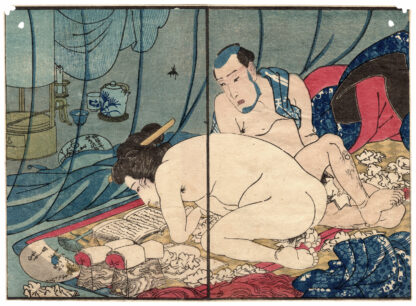 SEVEN FLOWERS OF AUTUMN: COUPLE UNDER A MOSQUITO NET (Utagawa Kuniyoshi)