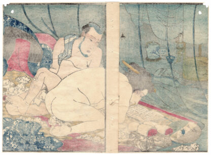 SEVEN FLOWERS OF AUTUMN: COUPLE UNDER A MOSQUITO NET (Utagawa Kuniyoshi)