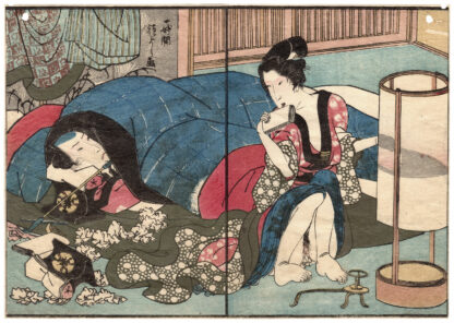 SEVEN FLOWERS OF AUTUMN: COUPLE RESTING AND RELAXING (Utagawa Kuniyoshi)