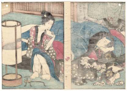 SEVEN FLOWERS OF AUTUMN: COUPLE RESTING AND RELAXING (Utagawa Kuniyoshi)