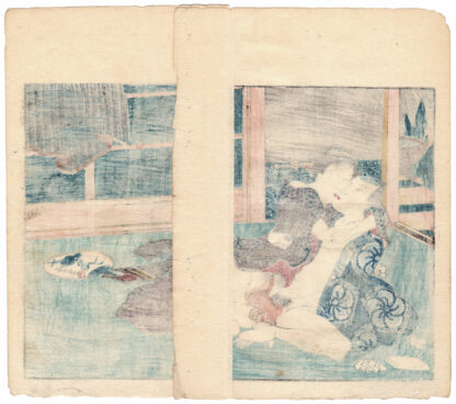 DREAMS OF MANY NIGHTS: COUPLE PASSIONATELY MAKING LOVE ON A HOT SUMMER DAY (Utagawa Kunimaro)