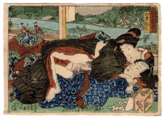 FAMOUS PLACES OF THE CAPITAL IN SPRING COLORS: THE BED OF THE KAMO RIVER AT TADASU (Utagawa School)